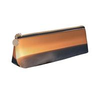 Last Sun Rays of Over The Sea Waves Print PVC Coin Purse Money Bag Makeup Case Pencil Pouch Zipper stationery case Women Men, White, One Size, Simple