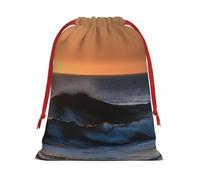Last Sun Rays Of Over The Sea Waves Print Reusable Drawstring Gift Bags For Candy Bag Birthday, Wedding Or Daily