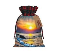Last Sun Rays Of Over The Sea Waves Print Reusable Gift Drawstring Decor Bag Holiday Party Favor Pouches Wedding Seasonal