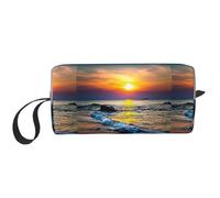 Last Sun Rays of Over The Sea Waves Print Simple Organizer Pouch, Lightweight Travel Bag, Foam Padded Cosmetic Case