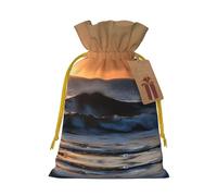 Last Sun Rays Of Over The Sea Waves Print Stylish Drawstring Pouches,Reusable Drawstring Gift Bags,Perfect For Holiday And Party