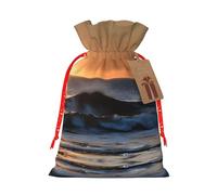 Last Sun Rays Of Over The Sea Waves Print Stylish Drawstring Pouches,Reusable Drawstring Gift Bags,Perfect For Holiday And Party