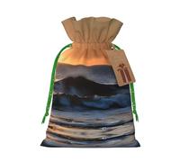 Last Sun Rays Of Over The Sea Waves Print Stylish Drawstring Pouches,Reusable Drawstring Gift Bags,Perfect For Holiday And Party