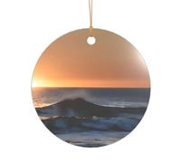 Last Sun Rays of Over The Sea Waves Print Wedding Gift Ideas for Couples, A Just Married Acrylic Christmas Tree Ornament