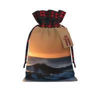 Last Sun Rays of Over The Sea Waves Printed Gift Bags with Drawstring - Christmas Party Holiday Sacks - Festive Pouches for Goodie, Treats