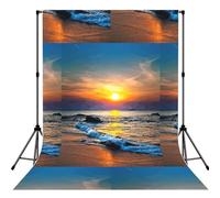 Last Sun Rays of Over The Sea Waves Printed Photo Background, Seamless Matte Fabric for Shoots, Professional Studio Wall Banner