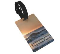 Last Sun Rays of Over The Sea Waves Printed Small Luggage Tags Portable Bag ID Holders with Adjustable Strap for Travel Gear
