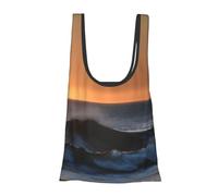 Last Sun Rays Of Over The Sea Waves Reusable Grocery Shopping Bag Convenient Daily Use Unique Lightweight Foldable