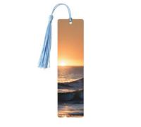Last Sun Rays of Over The Sea Waves Tassel Bookmarks for Women, 5 Pc Wooden Study Supplies Book Accessories Set