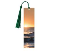 Last Sun Rays of Over The Sea Waves Tassel Bookmarks for Women, 5 Pc Wooden Study Supplies Book Accessories Set