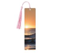 Last Sun Rays of Over The Sea Waves Tassel Bookmarks for Women, 5 Pc Wooden Study Supplies Book Accessories Set