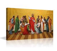 Last Supper Canvas Wall Art Decor Divine Mercy Christian Roman Catholic Jesus Poster Wall Art Retro Family Bedroom Decor Posters Prints for Home Dining Room Kitchen Framed Ready to Hang, 24x16in
