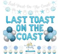 Last Toast on the Coast Bachelorette Decorations Coastal Party Deocr Foil Balloon Banner Shell Diamond Ring Champagne Garland Banner Cupcake Toppers for Summer Beach Bridal Shower Party Supplies