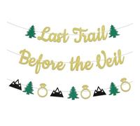 Last Trail Before The Veil Banner - Camping Bachelorette Party Decorations,Wild in the Woods， Camp Bachelorette Party Bridal Shower Party Decorations Gold Glitter
