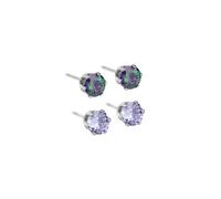 Last True Angel Women's Crystal stud earring twin pack in blue zircon & light amethyst, silver Last True Angel Silver One Size