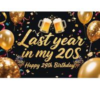 Last Year in My 20s Birthday Backdrop for Men, Black Gold Beer Mug Balloons Cheers to 29 Years Sign Banner Photography Background, Funny 29th Birthday Photo Booth Props Decor Fabric 6 * 4ft