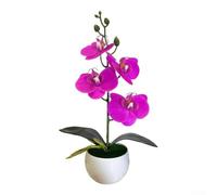 Lastdaytime Four-Flower Artificial Butterfly Orchid Bonsai with Small Round Belly Pot Realistic Silk Blossoms Multicolor 30x17cm Fake Flower Decor for Living Room Office Bedroom(Purple)
