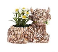 Lastdaytime Highland Cow Potted Statues Hamish The Highland Cow With Artificial Daisies Handmade Resin Sculpture Ornaments Plant Pot Container Holder For Plants Garden Statue