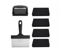 Lastdaytime Metal Griddle Scraper Cleaning Kit with Long Handle for Outdoor Flat Top Grill Cooking