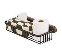 Lastdaytime Wall-Mounted Walnut Wood Toilet Paper Holder with Hand Towel, Tissue Box, No-Drill Bathroom Organizer for Small Spaces(C)