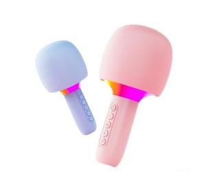 Lastdaytime Wireless for Mini Karaoke Microphone with LED Lights Portable Bluetooth-5.0 Mic 5W Speaker 1500mAh Battery Pink Blue Anti-Distortion for Parties Travel Home(Pink)