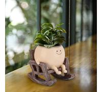 LASTOOLS Smily Face Planter Pot Cute Resin Flower Head Planters for Indoor Outdoor, Sit Rocking Chair Succulent Flower Pots with Drainage Hole, Gift IdeaI for Birthday, Christmas