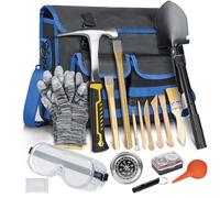LASUK 28PCS Geology Rock Pick Hammer Kit, Gold Mining & Prospecting Equipment Tool, including 32oz Hammer, Shovel, Wooden Chisel, Magnifying Glass, Plastic Bags, Whistle, Goggles, Compass