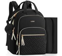 LASUK Diaper Bag Backpack, 27L Large Quilted Small Baby Bag with Changing Pad & Pacifier Case, Stroller Hooks, Easy-Access Baby Essential, Maternity Travel Backpack Unisex, Black
