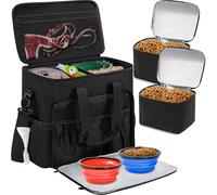 LASUK Dog Travel Bag, Airline Approved Tote Organizer, Travel Dog Backpack with Multi-Function Pockets for Dog Stuff & Pet Supplies Travel Essentials，Black with Bowl(BLUE&RED)
