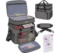 LASUK Double-layer Sewing Accessories Organiser with Removable Tray, Large Capacity Sewing Storage Bag with Shoulder Strap, Travel Storage Case for Stitching Tools, Grey(Bag Only)