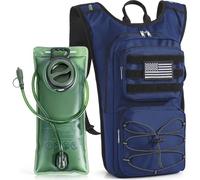 LASUk Hydration Backpack Tactical with 3L Water Bladder, Lightweight Molle Running Vest for Men Women, Military Daypack with UK Flag for Hiking, Cycling, Climbing, Biking (Blue)