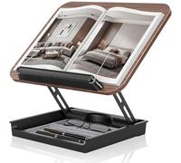 LASUK Wooden Cookbook Stand with Height Adjustment, Black Walnut Color