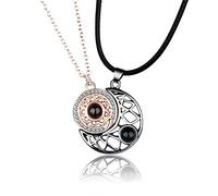 LASULEN Magnetic Necklaces, Sun & Moon 100 Languages I Love You Projection Couples Necklace, Matching Necklace for Couples Moon and Sun, Magnetic Heart Necklace, Best Friend Necklaces for 2