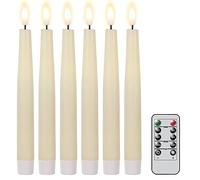 Lasumora Flameless Taper Candles Pastel Ivory Flickering with Remote Timer, Battery Operated Warm Light LED Candles 6 Pack Real Wax Wedding Home Birthday Spring Decor(0.79 X 8.2 Inchs)