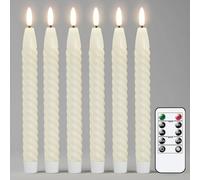Lasumora Flameless Taper Candles Real Wax Flickering with Remote Timer, Pastel Ivory 3D Wick LED Spiral Candles Battery Operated 6 Pack 9.8 inch, Wedding Birthday Home Party Holiday Dinner Decor
