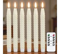 Lasumora Flameless Taper Candles Real Wax Flickering with Remote Timer, Pastel Ivory 3D Wick LED Spiral Candles Battery Operated 6 Pack 9.8 inch, Wedding Birthday Home Party Holiday Dinner Decor