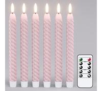 Lasumora Pink Flameless Taper Candles Pastel Flickering with Remote Timer, 3D Wick LED Spiral Wedding Candles Battery Operated 6 Pack Real Wax Home Birthday Spring Decor(0.78 X 9.8 Inchs)