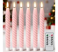 Lasumora Pink Flameless Taper Candles Pastel Flickering with Remote Timer, 3D Wick LED Spiral Wedding Candles Battery Operated 6 Pack Real Wax Home Birthday Spring Decor(0.78 X 9.8 Inchs)