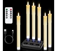 Lasumora Rechargeable Flameless Taper Candles with Charging Station & Remote Timer, 6 Pcs Real Wax LED Taper Candles, Battery Operated Candlesticks for Home Wedding Christmas Decorations (Ivory)