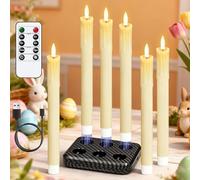 Lasumora Rechargeable Flameless Taper Candles with Charging Station & Remote Timer, 6 Pcs Real Wax LED Taper Candles, Battery Operated Candlesticks for Home Wedding Christmas Decorations (Ivory)