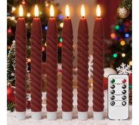 Lasumora Red Flameless Taper Candles Flickering with Remote Timer, 3D Wick LED Spiral Candlesticks Battery Operated 6 Pack Real Wax Party Christmas Home Decor(0.78 X 9.8 Inchs)