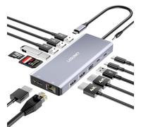 Lasuney 13 in 1 USB C Laptop Docking Station with Dual HDMI, DP, RJ45, PD, SD/TF, USB 3.0, Mic/Audio, 3 Monitors Multiport Adapter Dongle, Compatible for MacBook/Dell/HP/Lenovo Laptops