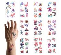 lasuroa 10 Sheets Ocean Animals Temporary Tattoos, Waterproof Watercolor Marine Life Tattoo Stickers for Kids Boys Girls Adults Arms & Shoulders Birthday Party Decor Supplies