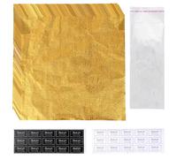lasuroa 100pcs Gold Foil Candy Wrappers, Include 30pcs Label Stickers & 100pcs Opp Bags Chocolate Bar Wrappers Wrapping Paper for Packing Candy Gifts Chocolate Bars