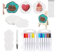 lasuroa 10pcs Magic Foam Texture Paper, Magic Puffy Paint Flower Shaped Foam Texture Painting Paper with Water Brush 3D Art Drawing Canvas Sponge for Kids DIY Craft Supplies