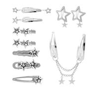 lasuroa 10pcs Y2K Star Hair Clips for Women, Stainless Steel Silver Hair Barrettes 2000s Sweet Punk Snap Headpieces Cute Non-Slip Hairs Accessories for Girls Kids (7 Styles)
