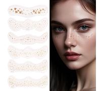 lasuroa 12pcs Face Glitter Freckles Makeup Patches, 6 Designs Gold Freckles Waterproof Sparkle Face Stickers Cute Star Dot Flower Temporary Tattoos for Women Concerts Festival Rave Makeup Accessories