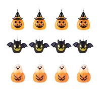 Lasuroa 12pcs Halloween Candle Set, Cute Pumpkin, Ghost, Bat Candles, Wax Scented, Black, White, Orange, Yellow, Paraffin Wax, Medium Size, Indoor Use, Halloween Themed, Unique Shapes