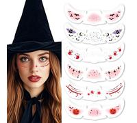 lasuroa 12pcs Halloween Face Makeup Patches, Waterproof and Sweat-Proof Fake Freckles Temporary Tattoos Sticker for Halloween Glitter Cosplay Festival Party Rave Concert Carnival Makeup Accessories
