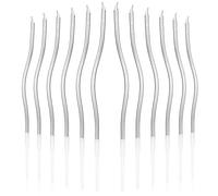 lasuroa 12pcs Spiral Cake Candles, Twist Slim Long Birthday Cake Candles Velas Themed Party Cupcake Decoration with Stand for Birthday Wedding Anniversary (Silver)